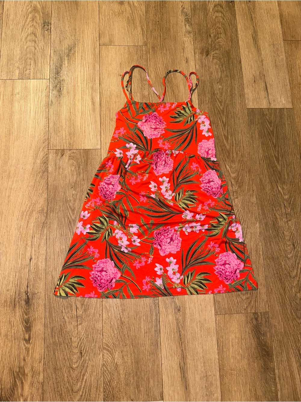 Old Navy Orange Floral Spaghetti Strap Dress w/ shawl